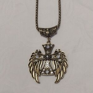 Gold-Tone Angel Wing Cross Pendant Necklace